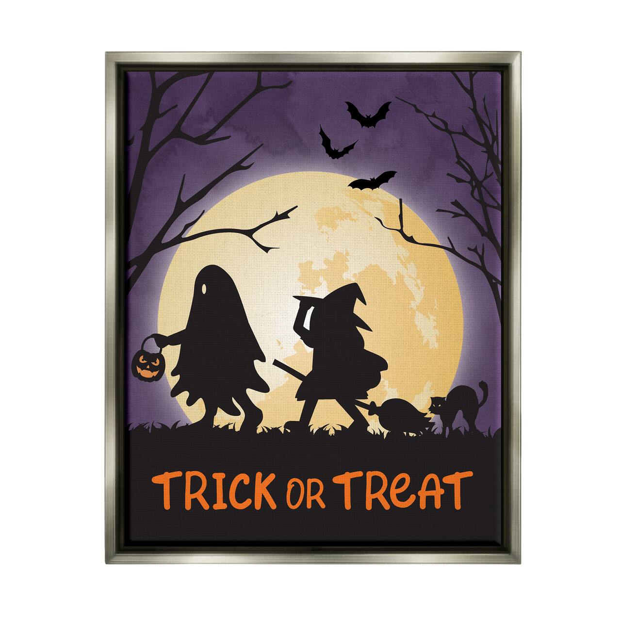 Stupell Industries Trick Or Treat Halloween Silhouettes Framed Floater Canvas Wall Art